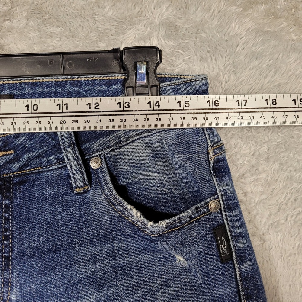 Silver Jeans Co Elyse Slim Boot Womens W30 L31 Blue Distressed Denim - Picture 4 of 13
